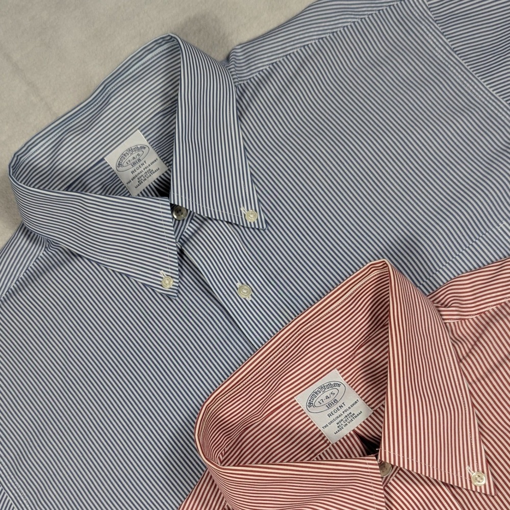 Lot of 2 Brooks Brothers 1818 Regent Non-Iron Striped Shirts Mens 17-4/5 L/XL